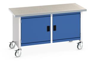 Bott Mobile Bench1500Wx750Dx840mmH - 2 Cupboards & Lino Top 1500mm Wide Mobile Moveable Industrial Storage Benches with Cupboards and Drawers 28/41002099.11 Bott Mobile Bench1500Wx750Dx840mmH 2 Cupboards Lino Top.jpg